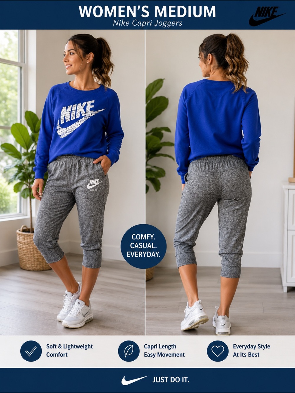 Nike Royal Blue Logo Sweatshirt with Gray Capri Joggers